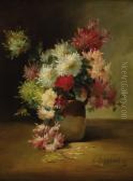 Le Bouquet De Dahlias Oil Painting by Edmond Van Coppenolle