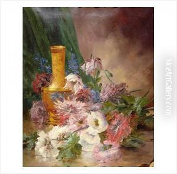 Fleurs De Printemps Pres D'un Vase Oil Painting by Edmond Van Coppenolle