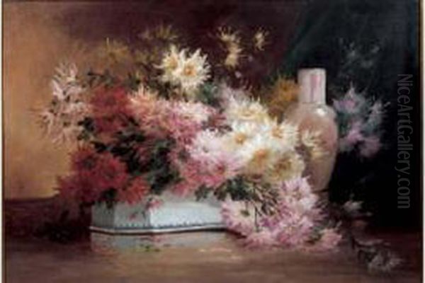 Bouquet De Fleurs, Vers 1900 Oil Painting by Edmond Van Coppenolle