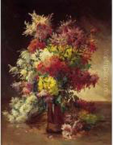 Bouquet De Fleurs Sur Un Entablement. Oil Painting by Edmond Van Coppenolle