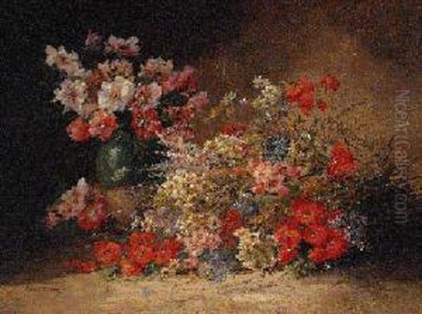 Poppies, Daisies And Wild Summer Flowers Oil Painting by Edmond Van Coppenolle