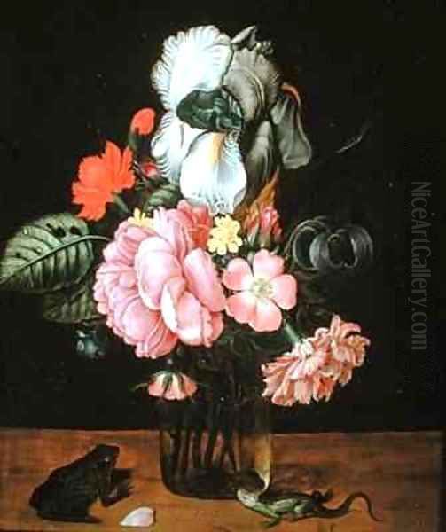 Still Life with Flowers a Frog and a Lizard Oil Painting by Jan Baptist van Fornenburgh