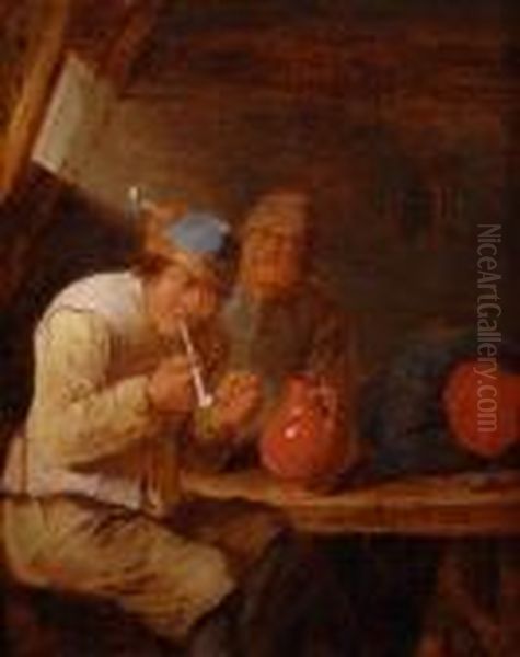 Boors Smoking A Pipe At The Inn Oil Painting by Joos van Craesbeeck