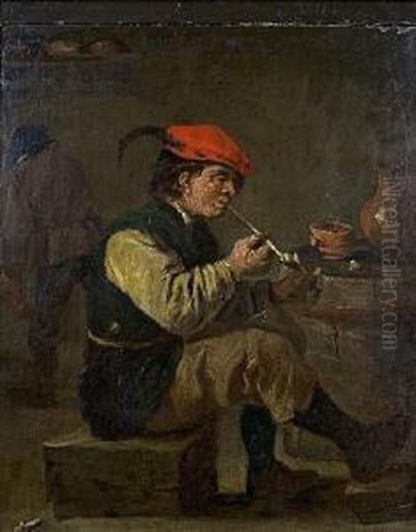 Rauchender Bauer Mit Rotem Barett Oil Painting by Joos van Craesbeeck