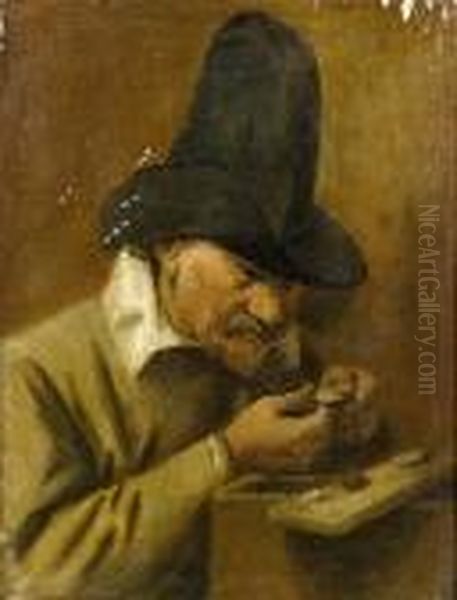 A Peasant Holding A Coin Oil Painting by Joos van Craesbeeck