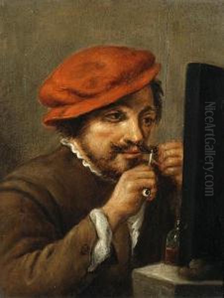 Portrait Of A Man Trimming His Moustache Oil Painting by Joos van Craesbeeck