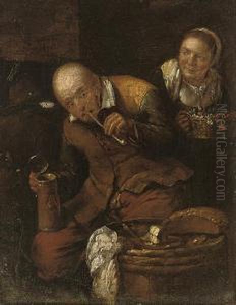 Peasants In A Kitchen Interior Oil Painting by Joos van Craesbeeck