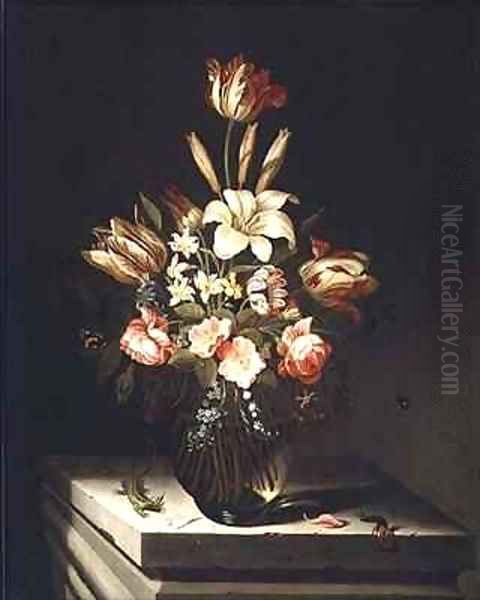 Still Life of Flowers in a Glass Vase Oil Painting by Jan Baptist van Fornenburgh