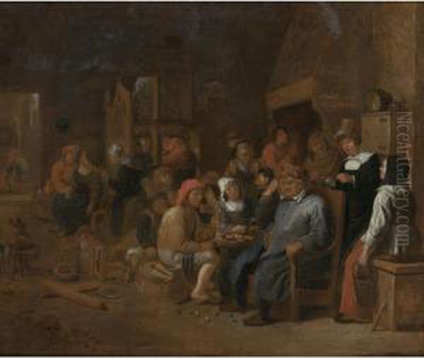 Tavern Interior Oil Painting by Joos van Craesbeeck