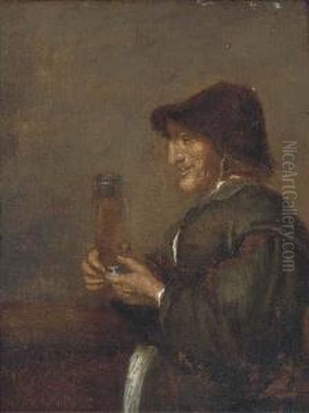 A Peasant Man Smoking A Pipe In An Interior; And A Peasant Womandrinking In An Interior Oil Painting by Joos van Craesbeeck