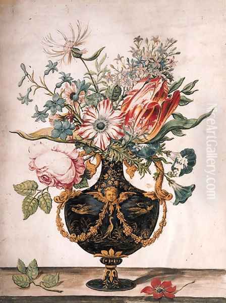 Flowers in a decorative urn Oil Painting by Jan Baptist van Fornenburgh