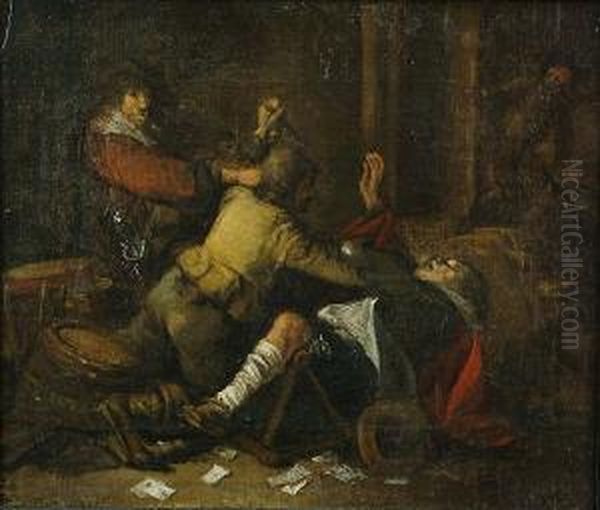 Soldiers Fighting Over A Game Of Cards Oil Painting by Joos van Craesbeeck