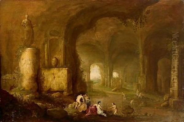 Ninfe Al Bagno In Una Grotta Rocciosa Oil Painting by Abraham van Cuylenborch