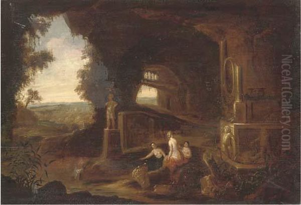 Nymphs Bathing In A Grotto Oil Painting by Abraham van Cuylenborch