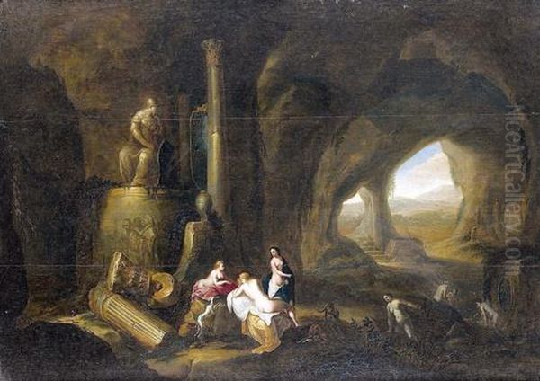 Badende Nymphen In Einer Minervagrotte. Oil Painting by Abraham van Cuylenborch