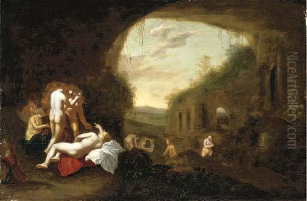 Diana And Her Nymphs Bathing Oil Painting by Abraham van Cuylenborch