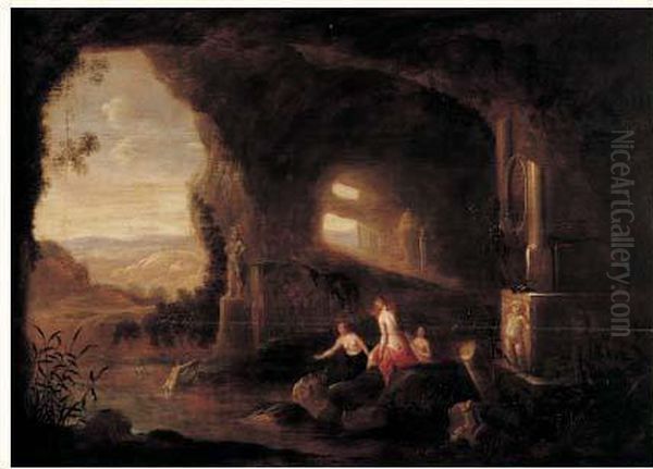 Bain De Nymphes Pres D'une Grotte Oil Painting by Abraham van Cuylenborch