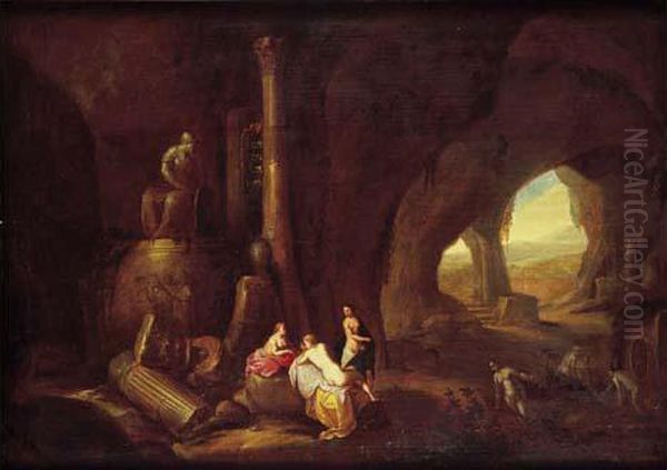 Nymphes Se Baignant Dans Une Grotte. Oil Painting by Abraham van Cuylenborch