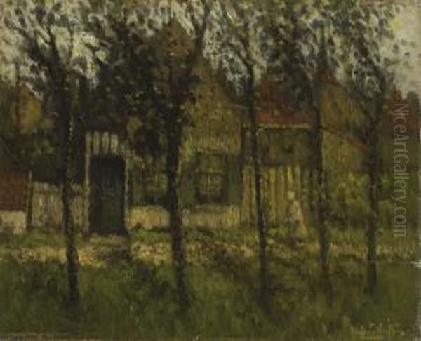 Farm Amongst Trees Oil Painting by Henri Van Daalhoff