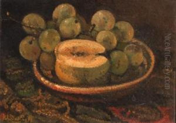 A Still Life With Grapes And An Apple by Henri Van Daalhoff