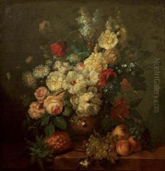 Bouquet De Fleurs Et Raisins Oil Painting by Jan Frans Van Dael