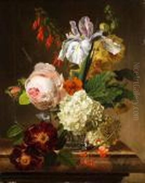 Blumenstilleben Mit Schmetterling Und Libelle Oil Painting by Jan Frans Van Dael