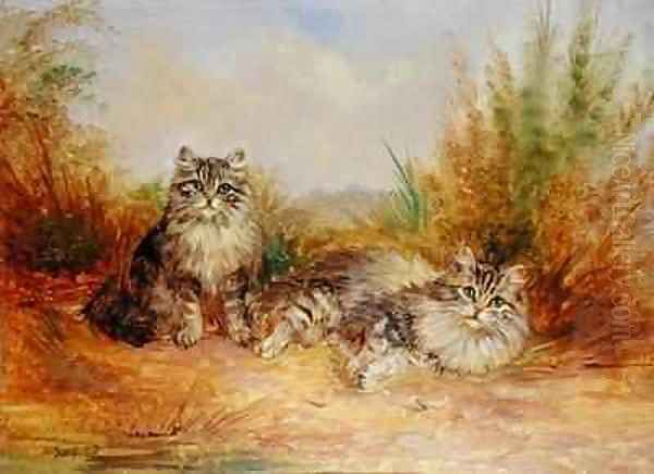 Two Tabby Kittens in a Rural Landscape Oil Painting by Frederick French