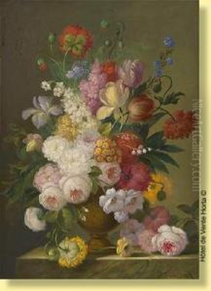 Vase Fleuri Sur Un Entablement Oil Painting by Jan Frans Van Dael