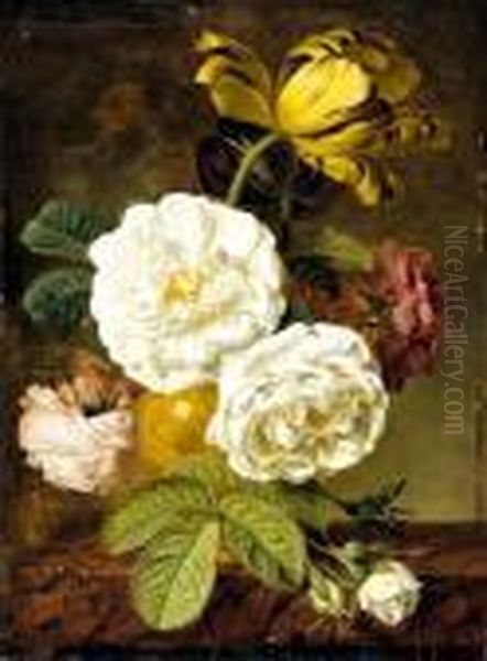 Vase De Fleurs Sur Un Entablement Oil Painting by Jan Frans Van Dael