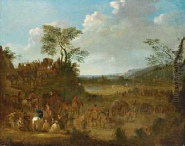 Cavaliere In Un Paesaggio Oil Painting by Jan Frans Van Dael