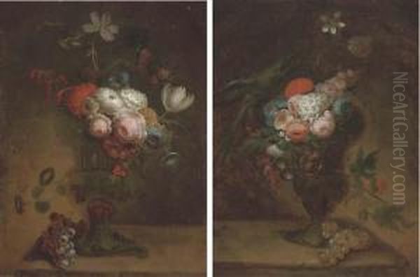 Flowers In An Urn With A Parrot Oil Painting by Jan Frans Van Dael