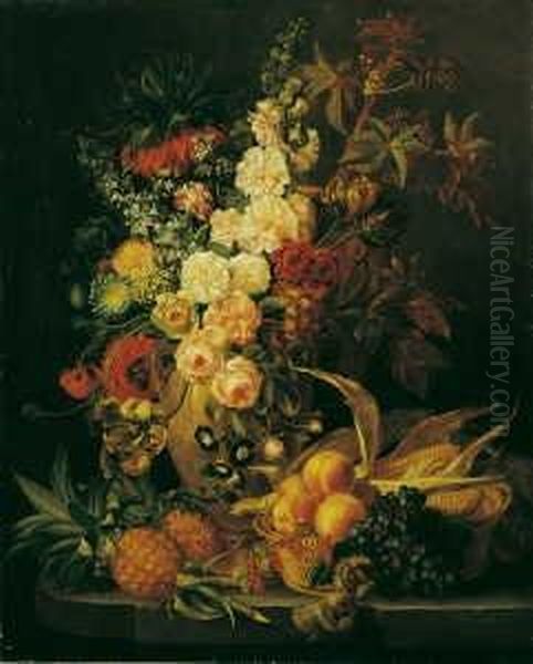 Nachfolge Blumen- Und Fruchtestilleben. Ol Auf Leinwand. H 100; B 81 Cm Oil Painting by Jan Frans Van Dael