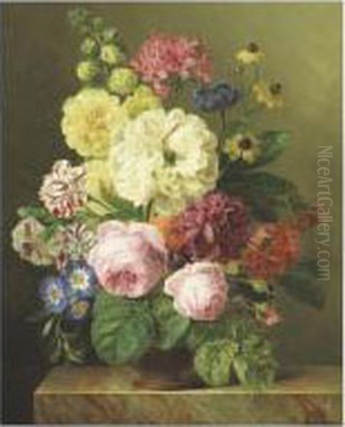 Bouquet De Fleurs Sur Un Entablement Oil Painting by Jan Frans Van Dael