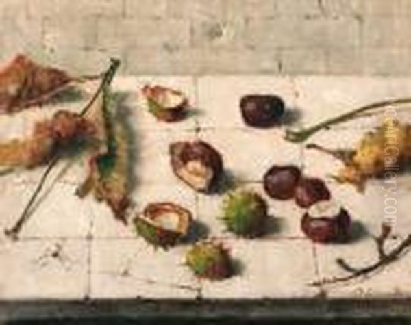 Still Life With Chestnuts Oil Painting by Lucie Van Dam Van Isselt