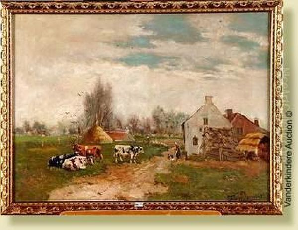 Ferme Animee En Hollande Oil Painting by Frans Van Damme