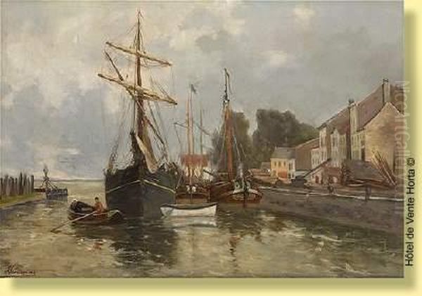 Bateaux A Quai Oil Painting by Frans Van Damme