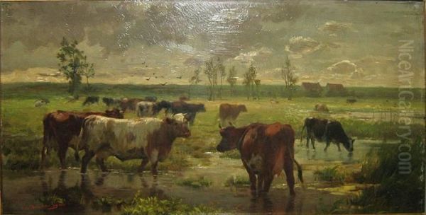 Landschap Met Koeien Oil Painting by Emile Van Damme-Sylva