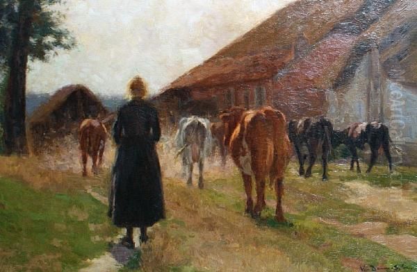 Bringing In The Herd Oil Painting by Emile Van Damme-Sylva