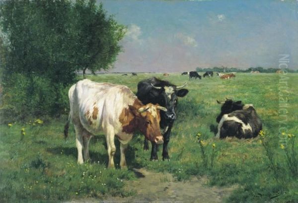 Polderlandschap Metkoeien (1885) Oil Painting by Emile Van Damme-Sylva