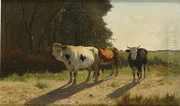 Koeien In Een Landschap. Oil Painting by Emile Van Damme-Sylva