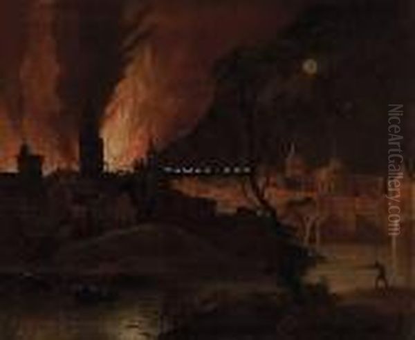 The Burning Of Delft Oil Painting by Jan Van De Capelle