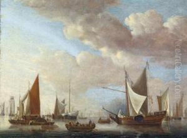 Imbarcazioni Sul Mare Tranquillo Oil Painting by Jan Van De Capelle