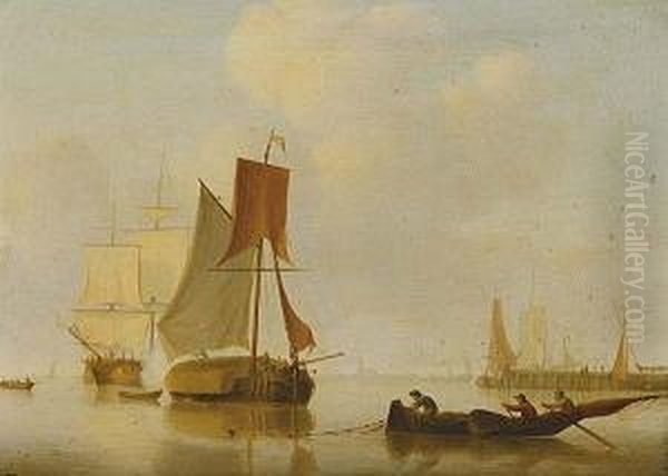 I) Dutch Shipping And Fishing Boatsin A Calm
Ii) Dutch Shipping With Figures On A Shore Oil Painting by Jan Van De Capelle