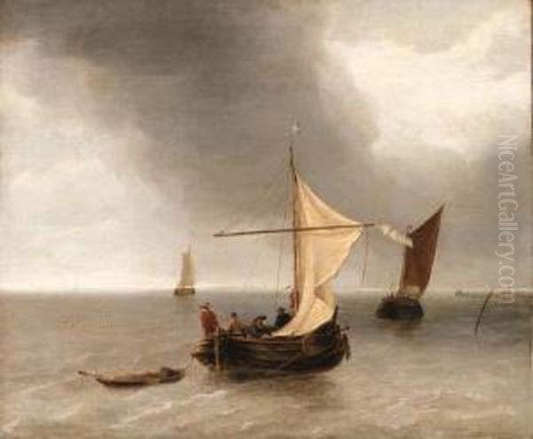 Shipping On A Ruffled Sea Oil Painting by Jan Van De Capelle