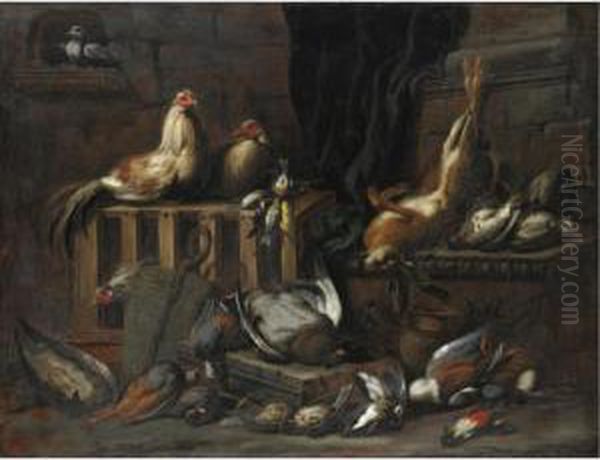 Natura Morta Di Cacciagione E Galline Oil Painting by Jacob van der (Giacomo da Castello) Kerckhoven