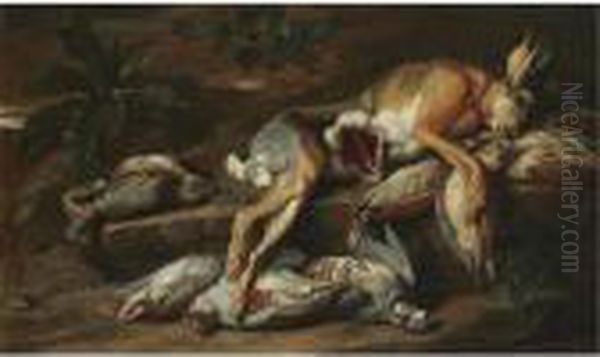 A Still Life With A Hare And Other Dead Game Oil Painting by Jacob van der (Giacomo da Castello) Kerckhoven