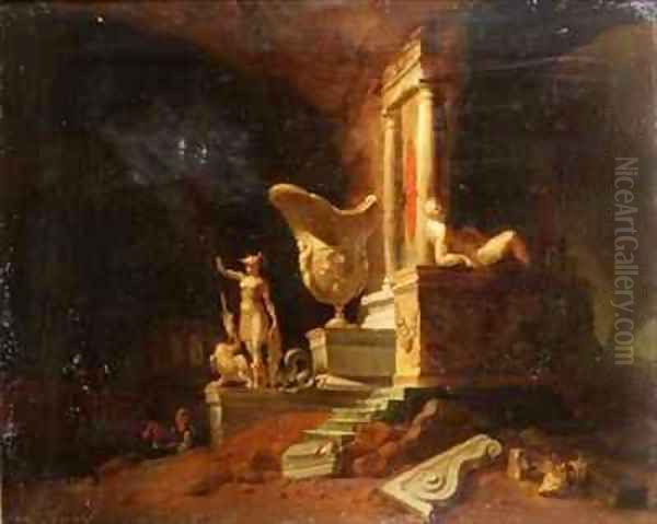 Capriccio of ruins and statues Oil Painting by William Gowe Ferguson