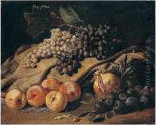 Still Life Of Grapes, Peaches, Figs And A Pomegranate Oil Painting by Jacob van der (Giacomo da Castello) Kerckhoven