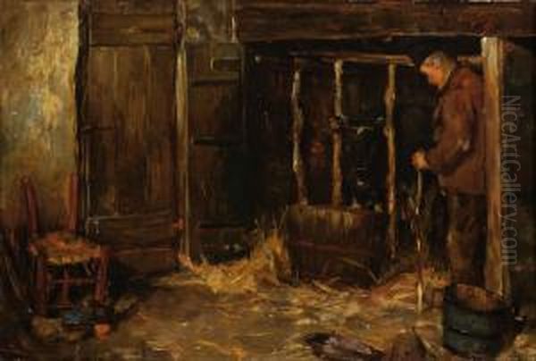 Interior Of A Stable Oil Painting by Lammert Van Der Tonge