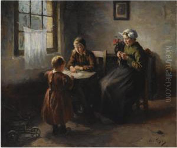 The Reading Lesson Oil Painting by Lammert Van Der Tonge